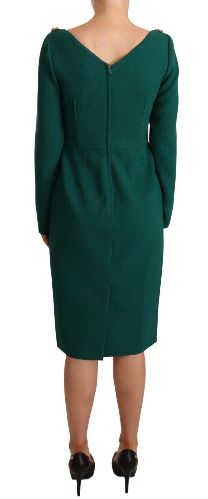 Emerald Green Midi Sheath Dress with Crystal Brooch Dolce & Gabbana