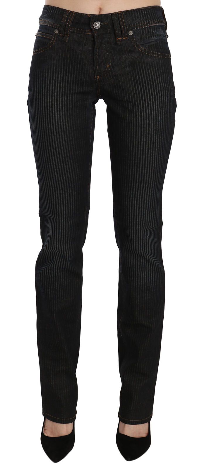 Elegant Black Slim Fit Corduroy Jeans John Galliano