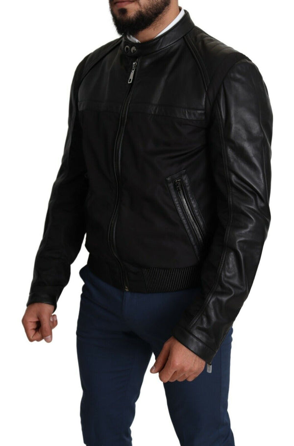 Elegant Black Bomber with Leather Accents Dolce & Gabbana