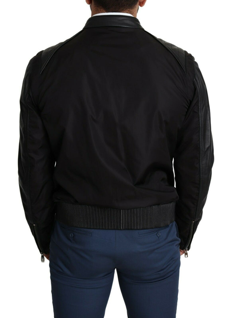 Elegant Black Bomber with Leather Accents Dolce & Gabbana