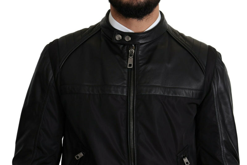 Elegant Black Bomber with Leather Accents Dolce & Gabbana