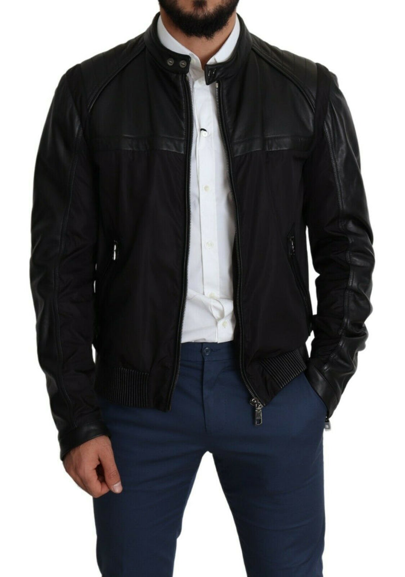 Elegant Black Bomber with Leather Accents Dolce & Gabbana