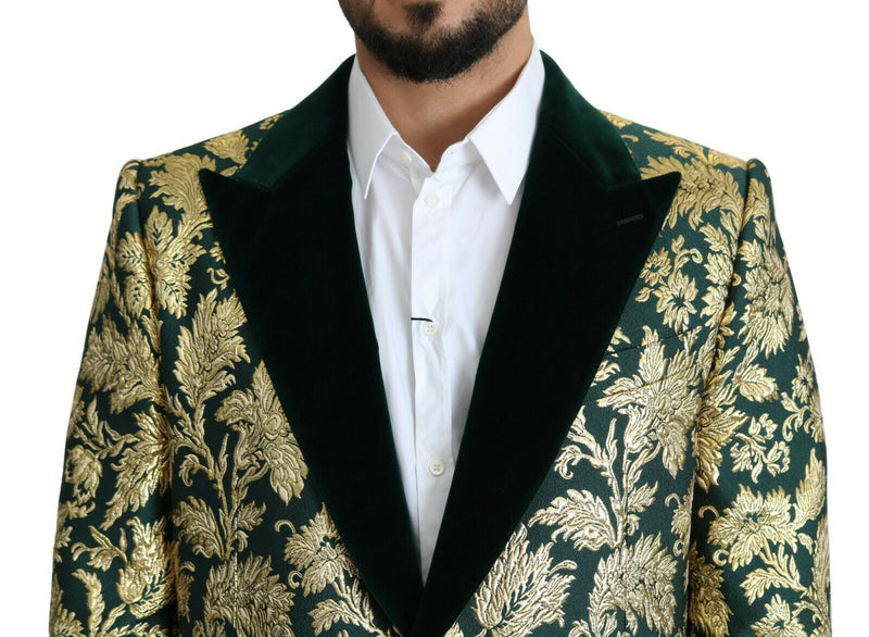 Elegant Gold Green Jacquard Sicilia Jacket Dolce & Gabbana