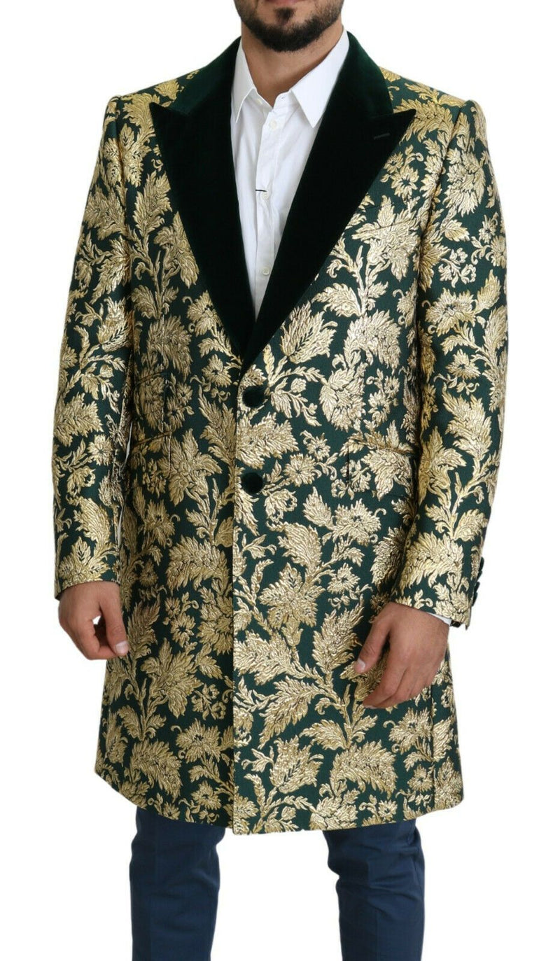 Elegant Gold Green Jacquard Sicilia Jacket Dolce & Gabbana