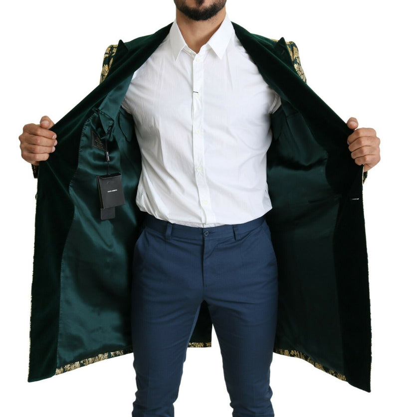 Elegant Gold Green Jacquard Sicilia Jacket Dolce & Gabbana