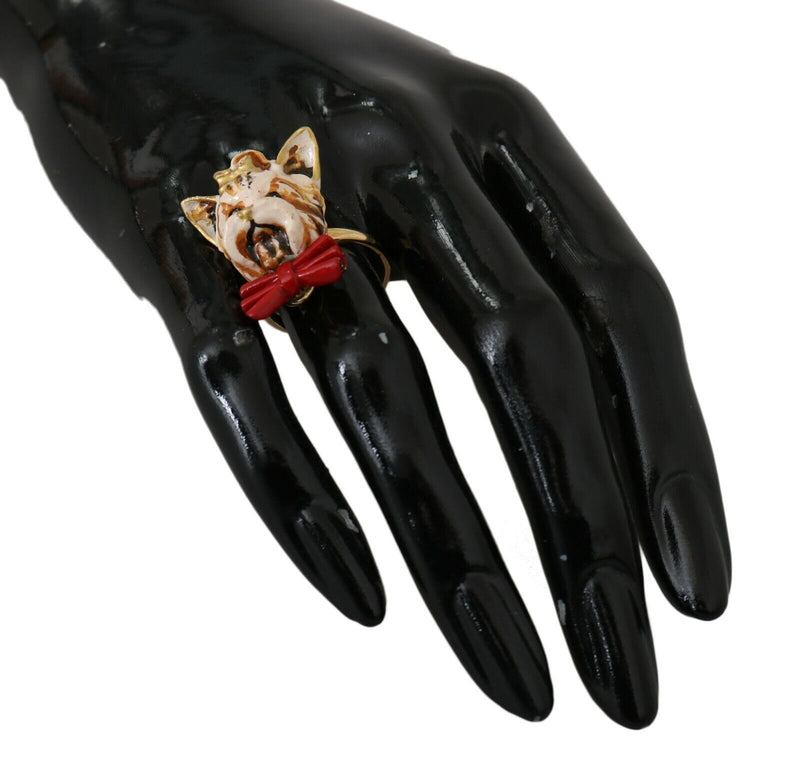 Elegant Canine-Inspired Gold Tone Ring Dolce & Gabbana