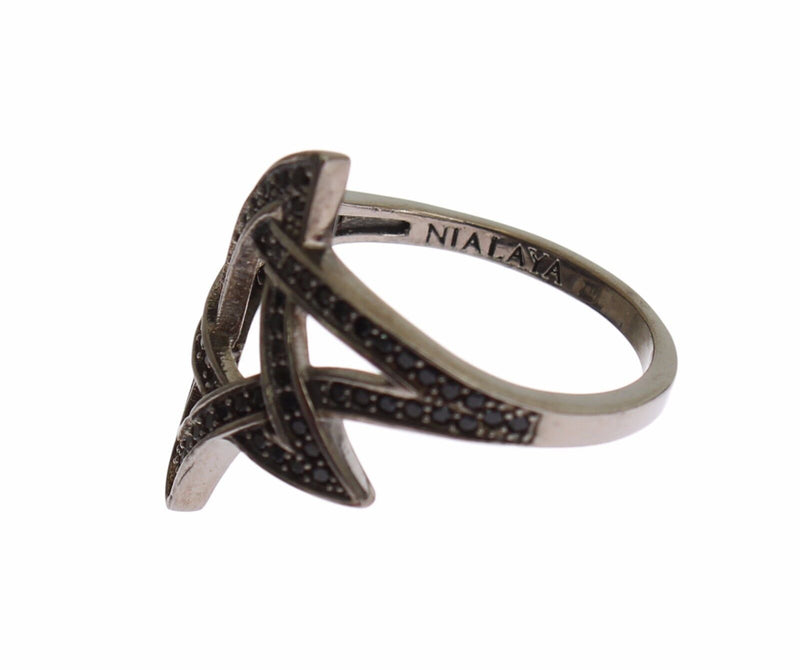 Chic Black Rhodium Silver CZ Crystal Ring Nialaya