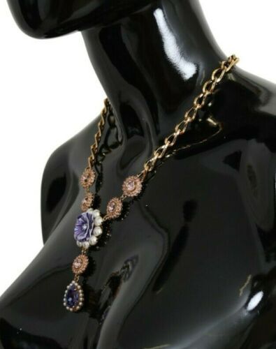 Elegant Gold Crystal Floral Charm Necklace Dolce & Gabbana