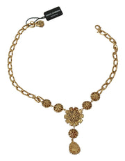 Elegant Gold Crystal Floral Charm Necklace Dolce & Gabbana