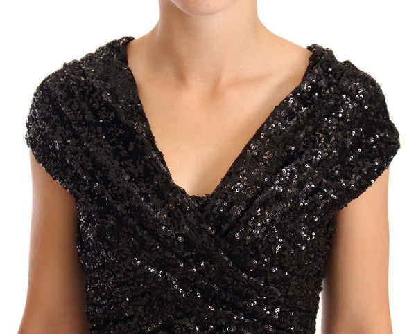 Elegant Black Sequined Open Shoulder Gown Dolce & Gabbana