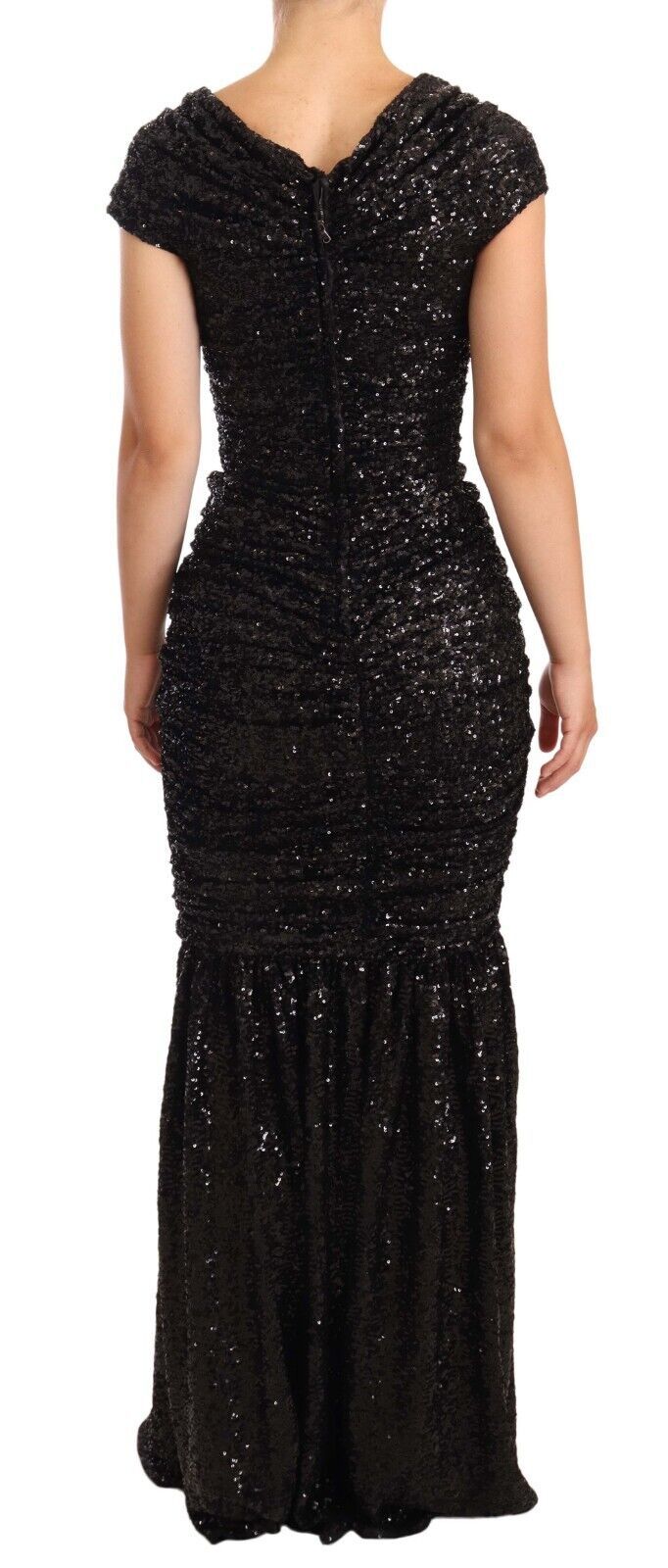 Elegant Black Sequined Open Shoulder Gown Dolce & Gabbana