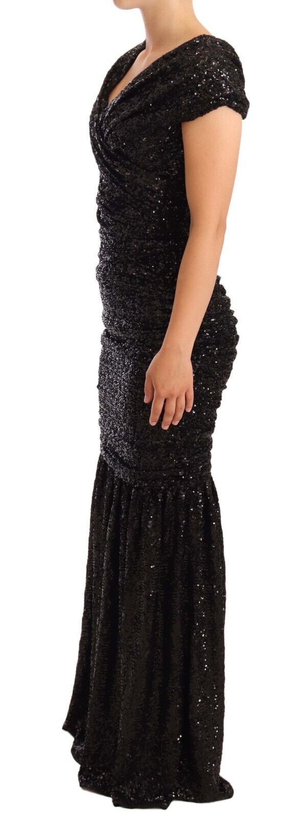 Elegant Black Sequined Open Shoulder Gown Dolce & Gabbana