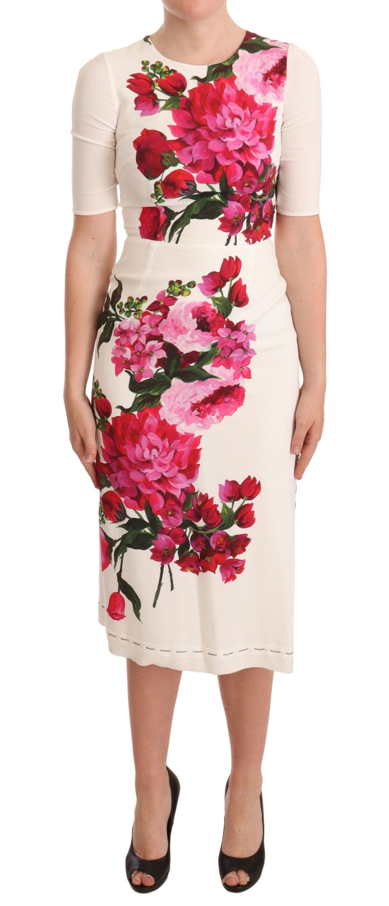 Elegant Floral Midi Bodycon Dress Dolce & Gabbana