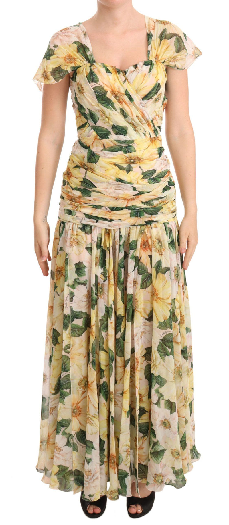 Floral Elegance Silk Pleated Maxi Dress Dolce & Gabbana