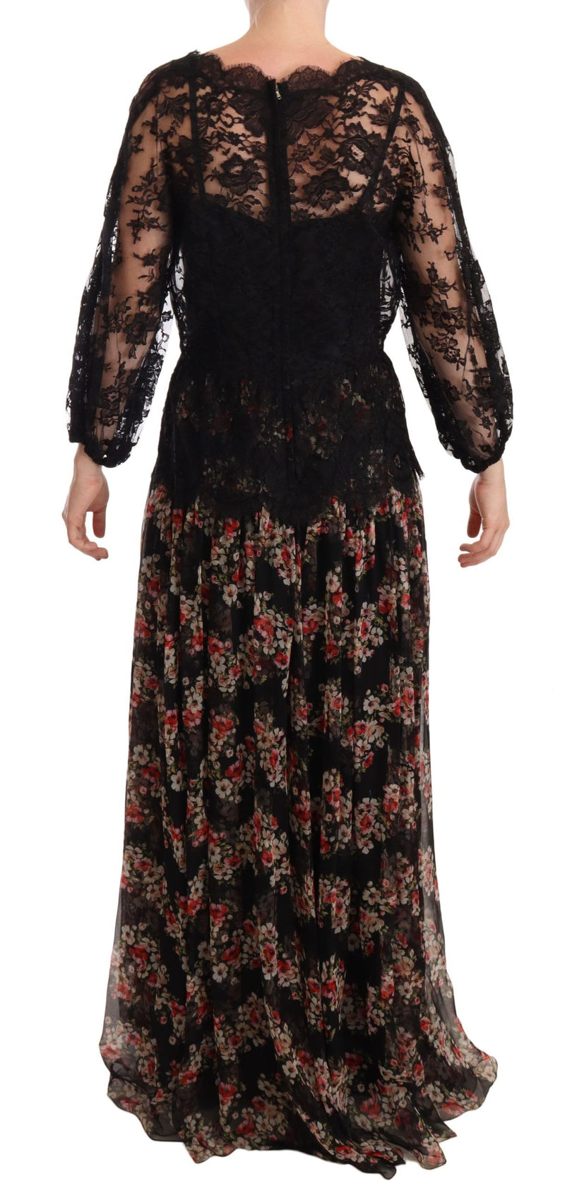 Elegant Lace Floral Maxi Dress with Polka Dots Dolce & Gabbana