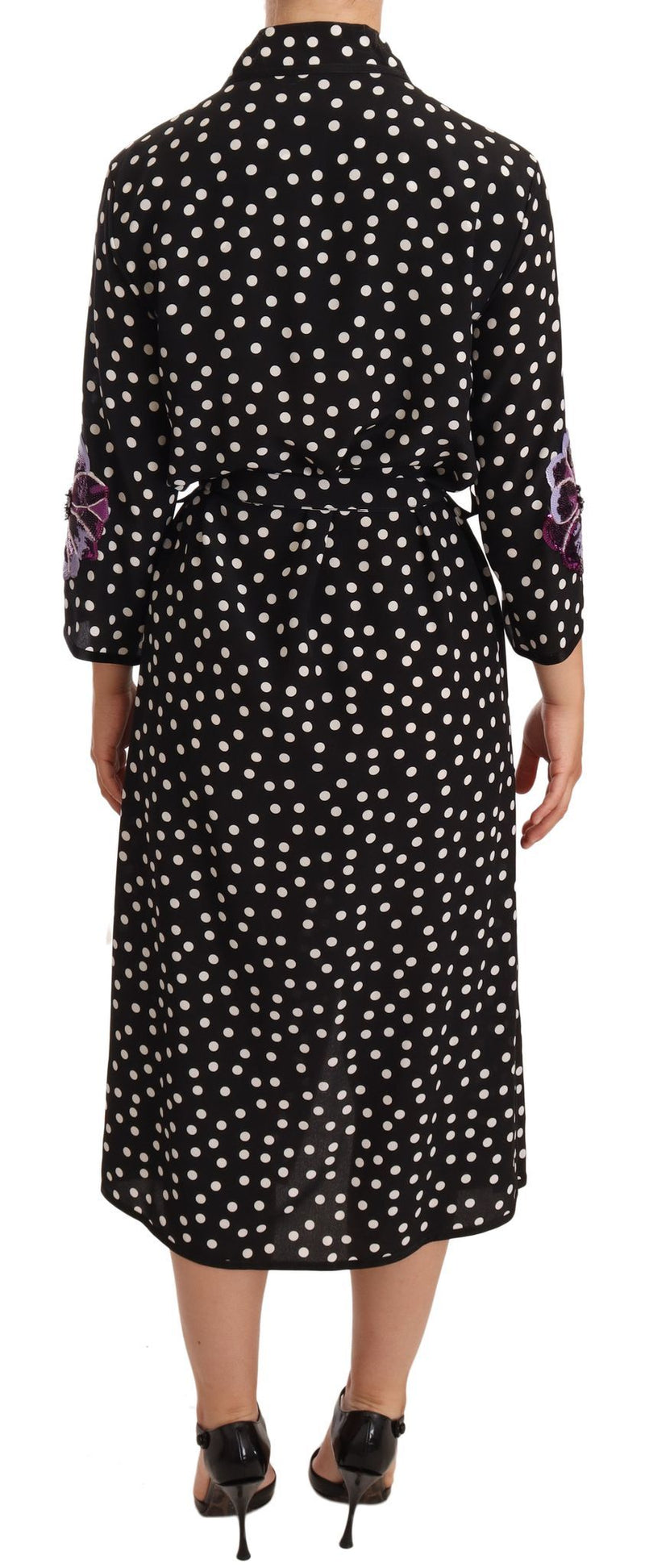 Elegant Silk Polka Dot Sequin Midi Dress Dolce & Gabbana