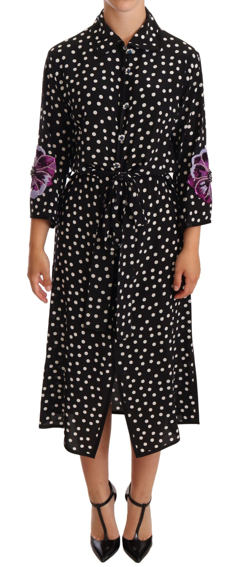 Elegant Silk Polka Dot Sequin Midi Dress Dolce & Gabbana