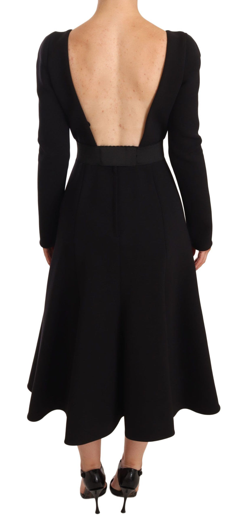 Elegant Black Stretch Sheath Mid-Calf Dress Dolce & Gabbana