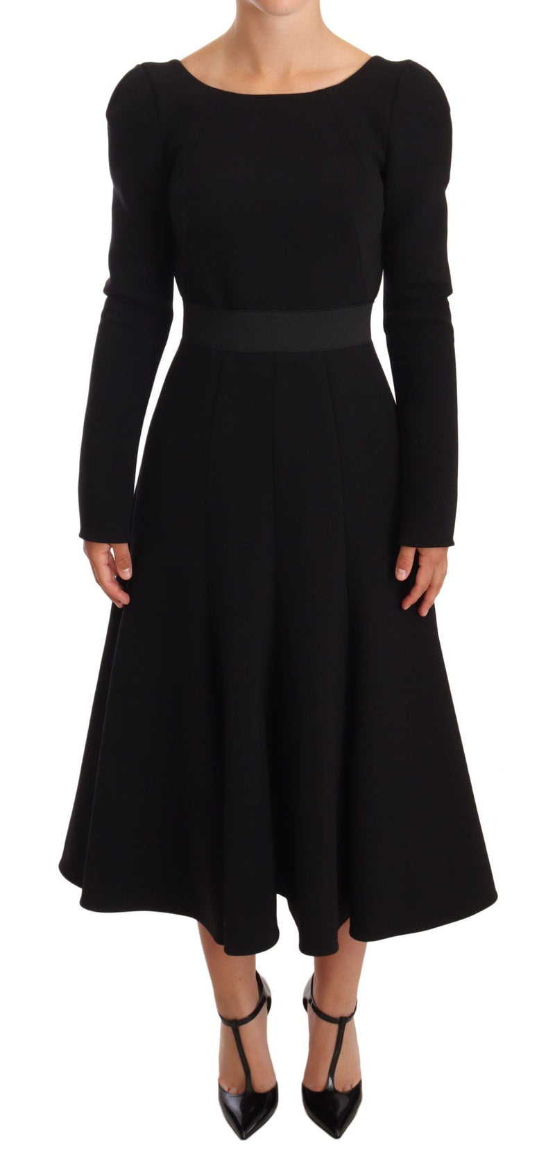 Elegant Black Stretch Sheath Mid-Calf Dress Dolce & Gabbana