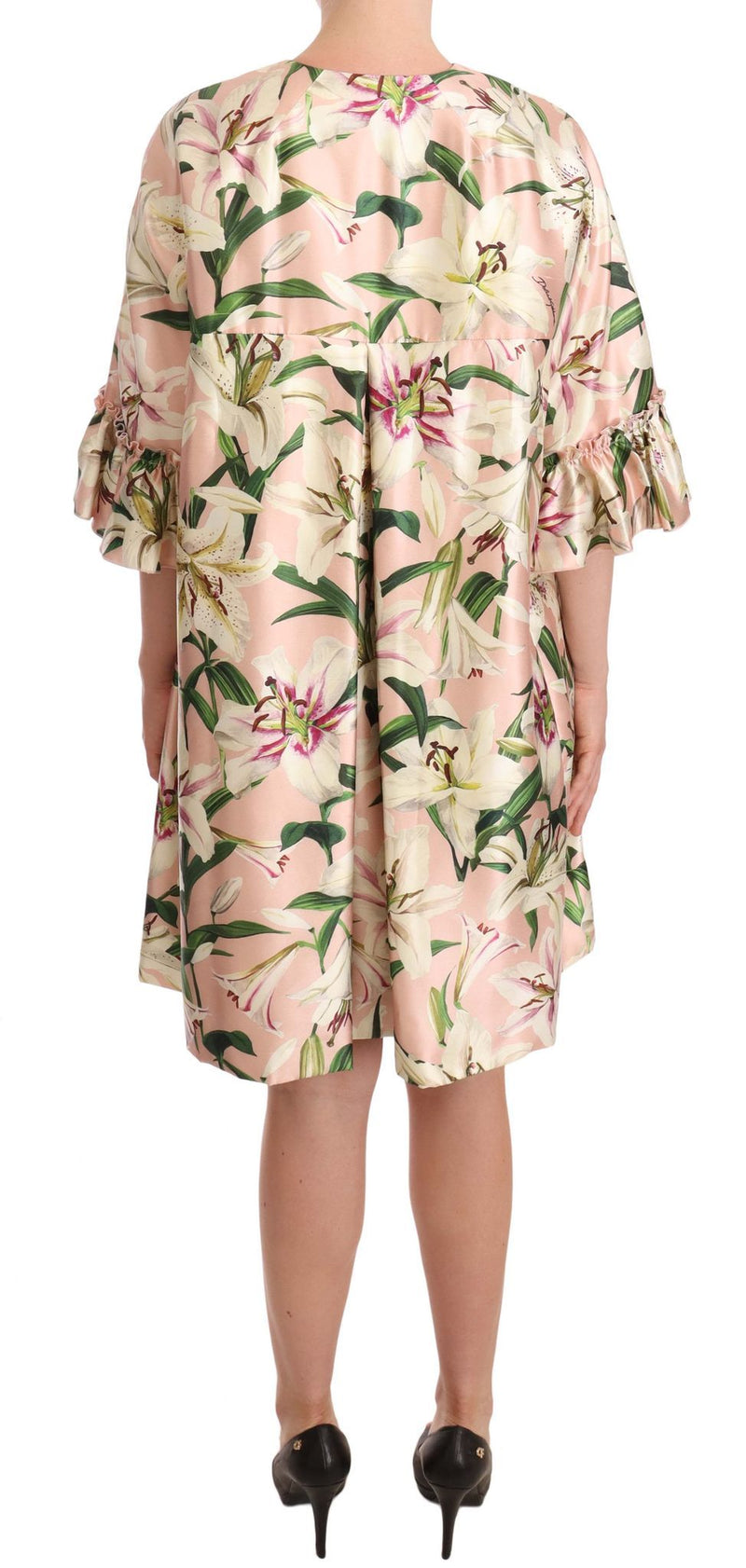 Elegant Floral Ruffled Silk Long Coat Dolce & Gabbana