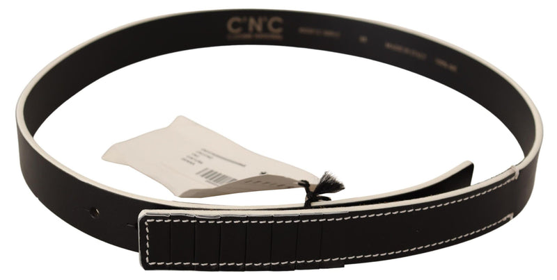 Chic Black Leather Fashion Belt with White Accents Costume National