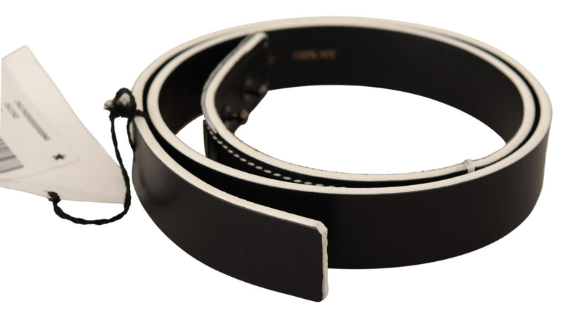 Chic Black Leather Fashion Belt with White Accents Costume National