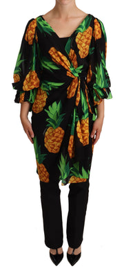 Vibrant Pineapple Draped Wrap Dress Dolce & Gabbana