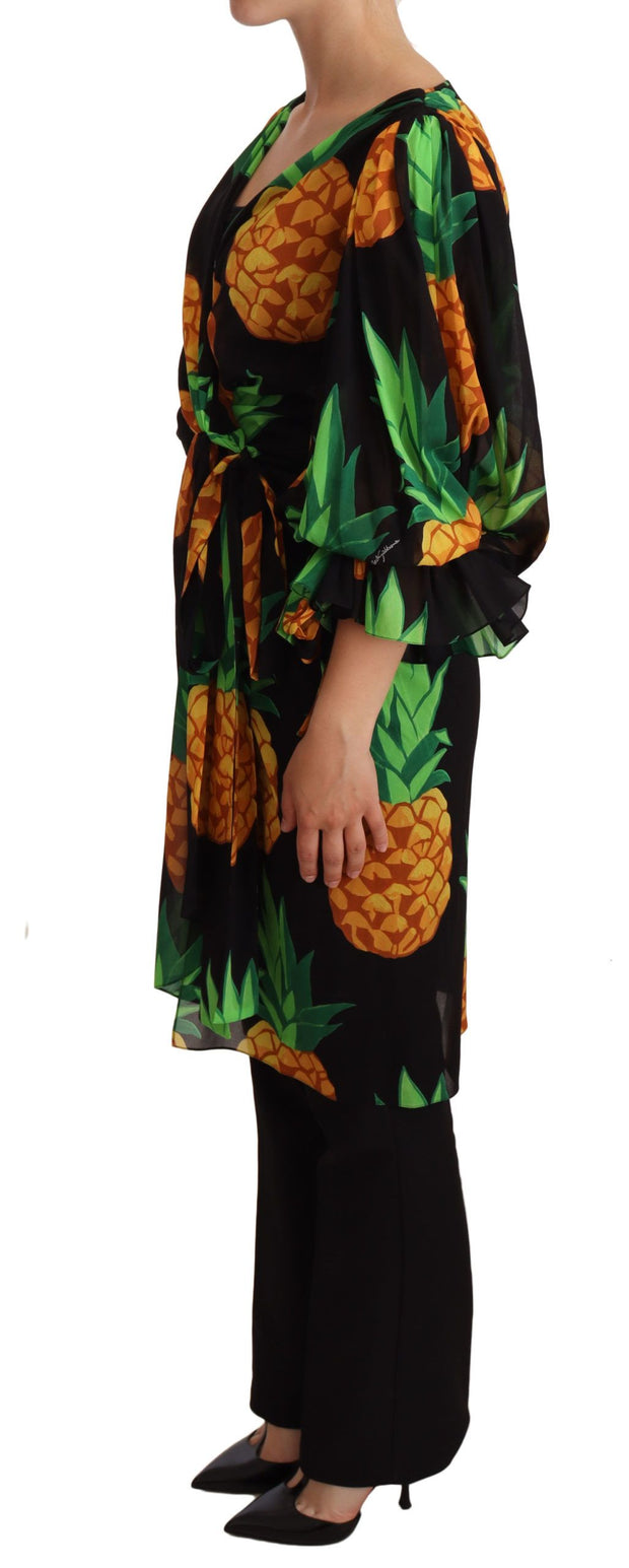 Vibrant Pineapple Draped Wrap Dress Dolce & Gabbana