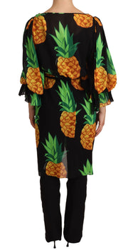 Vibrant Pineapple Draped Wrap Dress Dolce & Gabbana