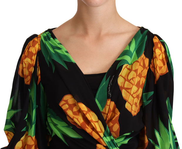 Vibrant Pineapple Draped Wrap Dress Dolce & Gabbana