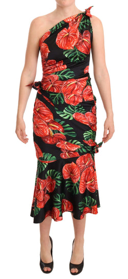 Elegant Floral Silk Draped Dress Dolce & Gabbana