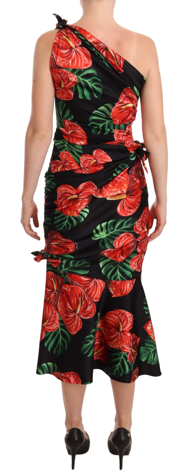 Elegant Floral Silk Draped Dress Dolce & Gabbana