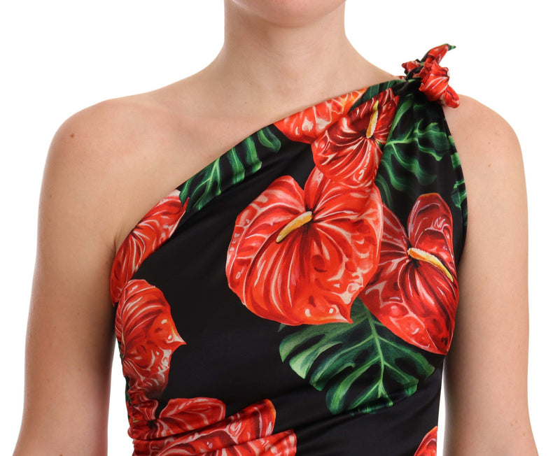 Elegant Floral Silk Draped Dress Dolce & Gabbana