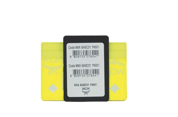 Spectrum Diamond Mini Neon Yellow Visetos Leather Card Case Holder Wallet MCM