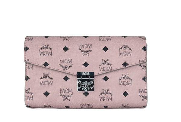 Medium Soft Pink Signature Diamond Logo Leather Clutch Crossbody Handbag MCM