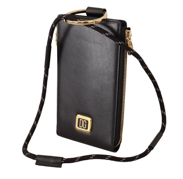 Elegant Black Leather Strapped Wallet Dolce & Gabbana