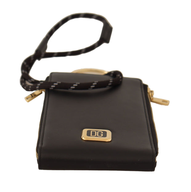 Elegant Black Leather Strapped Wallet Dolce & Gabbana