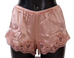 Elegant Powder Pink Silk Lace Lingerie Shorts Dolce & Gabbana