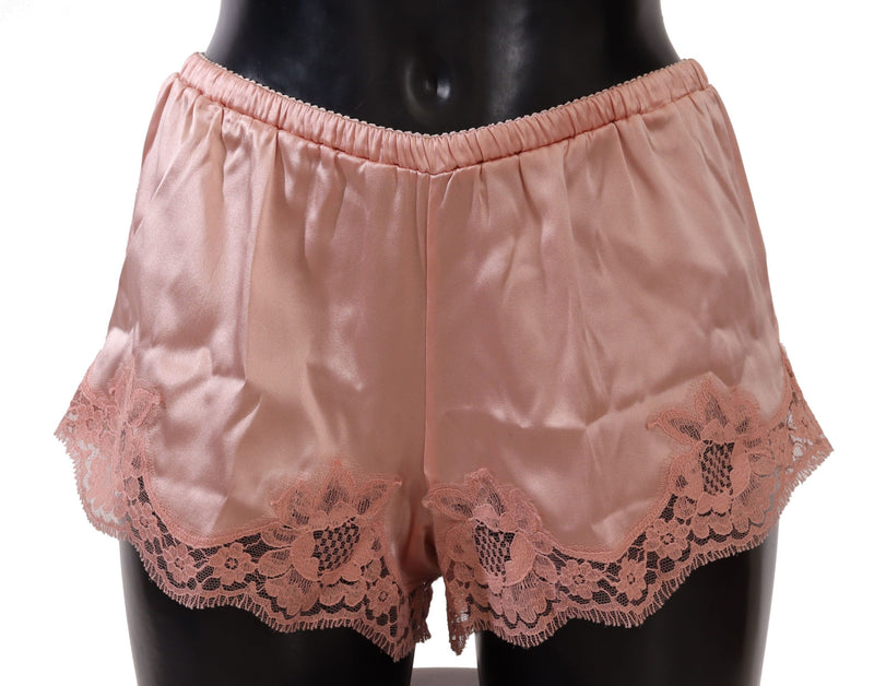 Elegant Powder Pink Silk Lace Lingerie Shorts Dolce & Gabbana