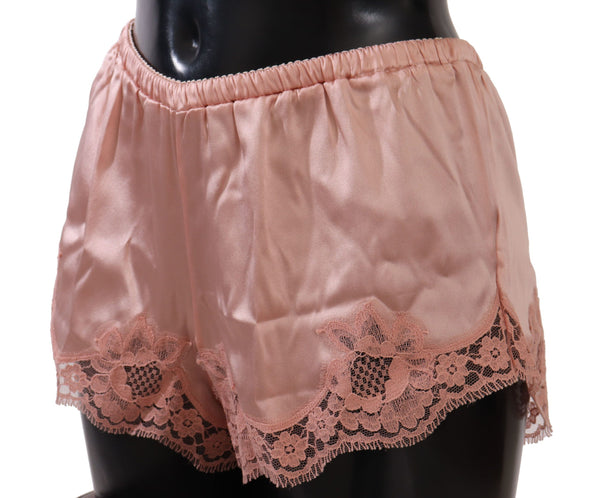 Elegant Powder Pink Silk Lace Lingerie Shorts Dolce & Gabbana