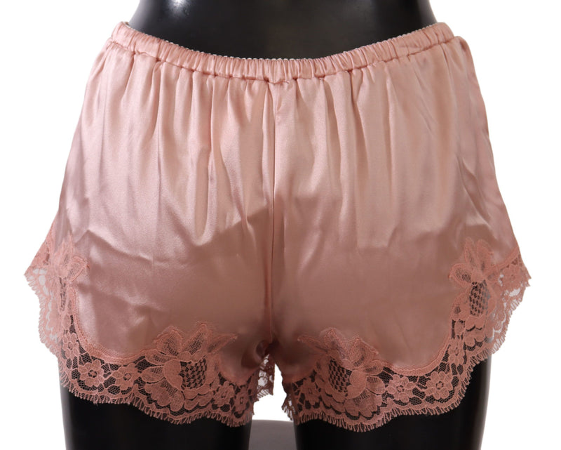 Elegant Powder Pink Silk Lace Lingerie Shorts Dolce & Gabbana