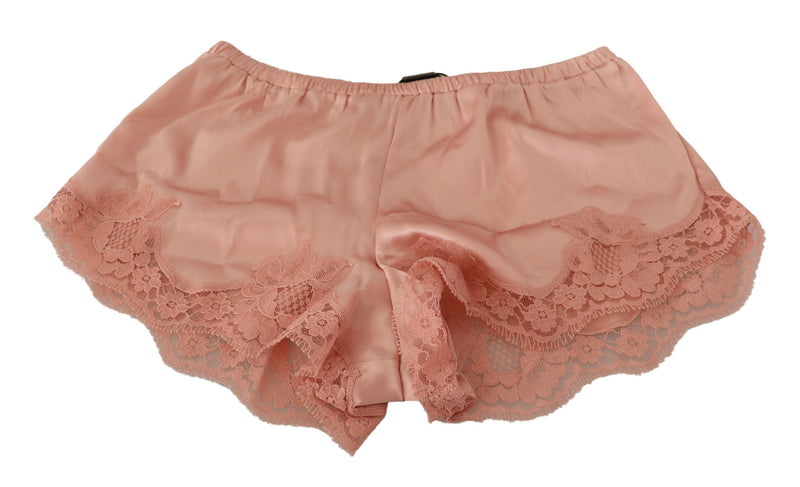 Elegant Powder Pink Silk Lace Lingerie Shorts Dolce & Gabbana