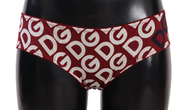 Chic Maroon White Logo Swim Bottoms Dolce & Gabbana