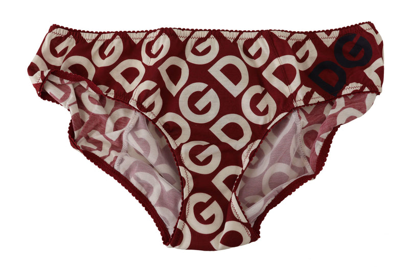 Chic Maroon White Logo Swim Bottoms Dolce & Gabbana