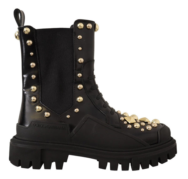 Studded Leather Combat Boots with Embroidery Dolce & Gabbana