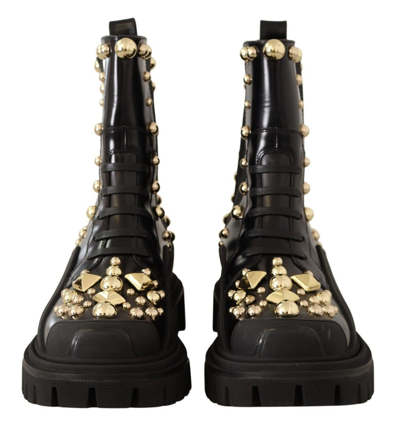 Studded Leather Combat Boots with Embroidery Dolce & Gabbana