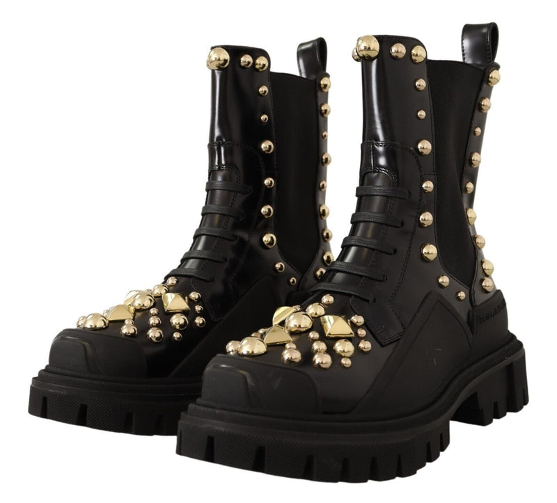 Studded Leather Combat Boots with Embroidery Dolce & Gabbana