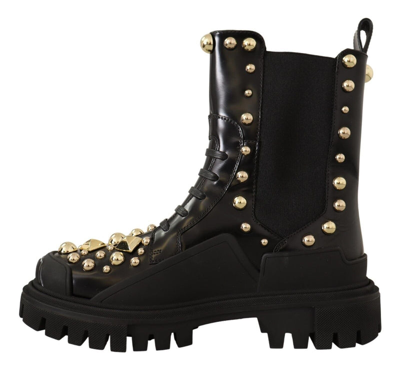 Studded Leather Combat Boots with Embroidery Dolce & Gabbana