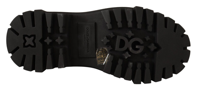 Studded Leather Combat Boots with Embroidery Dolce & Gabbana