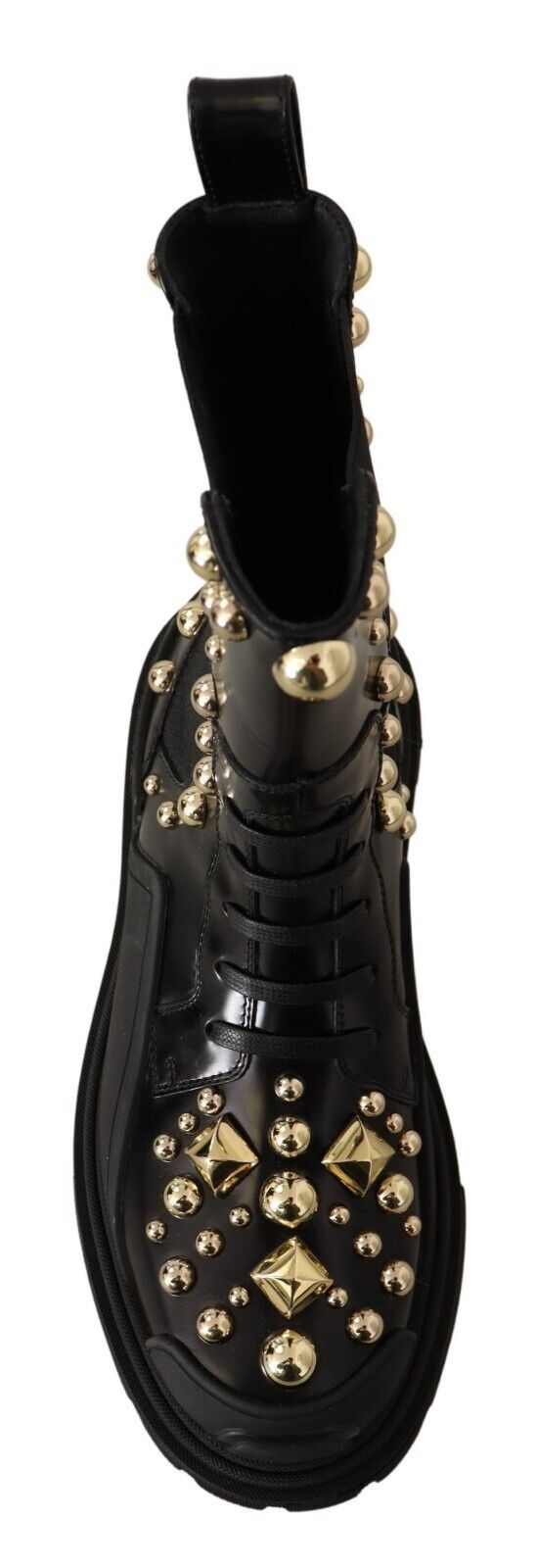 Studded Leather Combat Boots with Embroidery Dolce & Gabbana